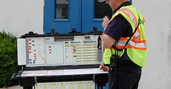 How Command Boards Help Track PAR Checks in Real Time 1 A person outside next to a building and looking at a command board