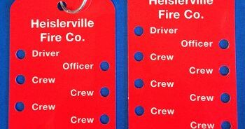 An example of firefighter tags used in service by the Heislerville Fire Company.
